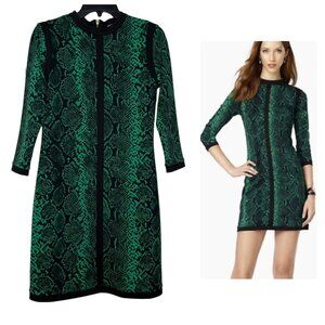Juicy Couture Dress Size Medium Snake Print 3/4 Sleeve Stretchy Black Green